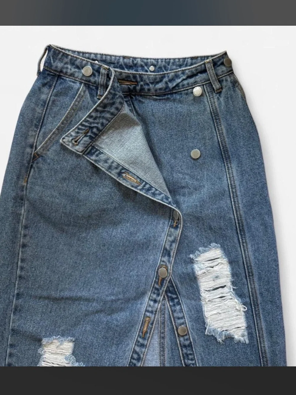 Asymmetrical Denim Midi Skirt<3